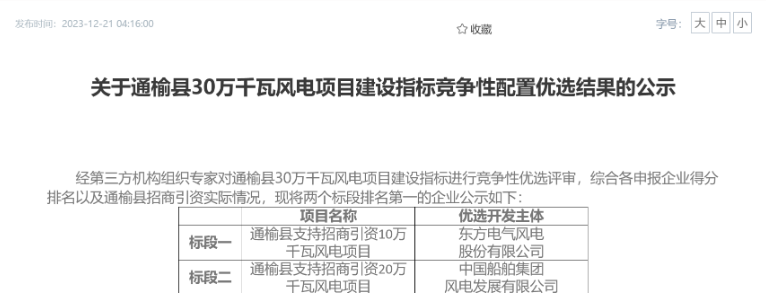 中船風(fēng)電、東方風(fēng)電獲風(fēng)電項(xiàng)目競(jìng)配指標(biāo)